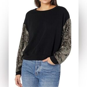 Karen Kane Black Sweater with Silver Sequin Sleeves